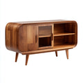 Meuble de rangement en bois clair avec tiroirs gris dimensions 150 x 40 x 60cm