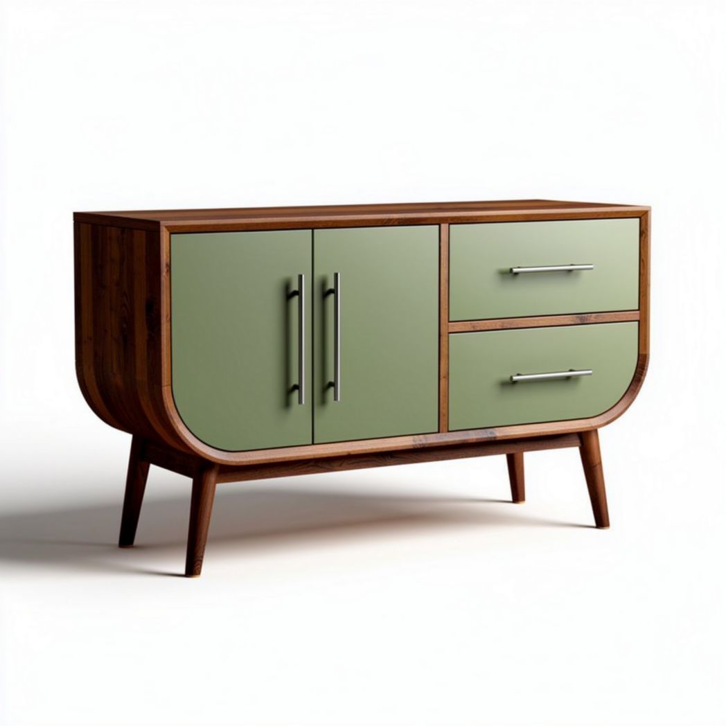 Meuble de rangement en bois avec portes vertes et tiroirs 120 x 45 x 80cm