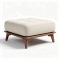 Pouf en tissu beige avec base en bois dimensions 80 x 80 x 30cm