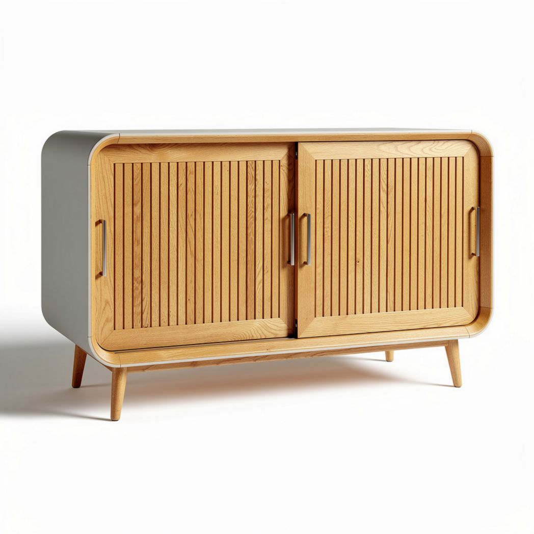 Meuble de rangement en bois avec portes en lattes 120 x 40 x 75cm