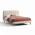Lit en tissu beige avec tête de lit rembourrée dimensions 200 x 160 x 100cm