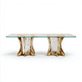 Table basse géométrique en verre et métal doré 150 x 80 x 75cm