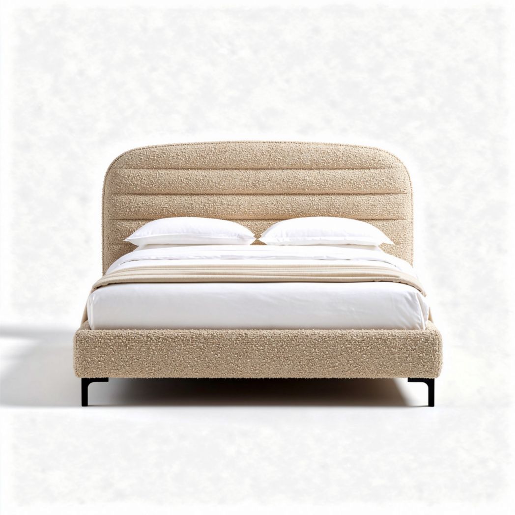 Lit en tissu beige 200 x 160 x 100 cm avec tête de lit rembourrée