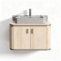 Meuble de salle de bain en bois clair avec lavabo en béton 80 x 50 x 60cm