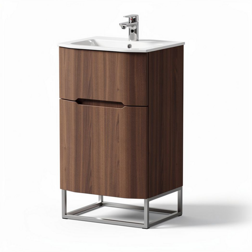 Meuble sous lavabo en bois foncé avec évier blanc dimensions 70 x 40 x 80cm