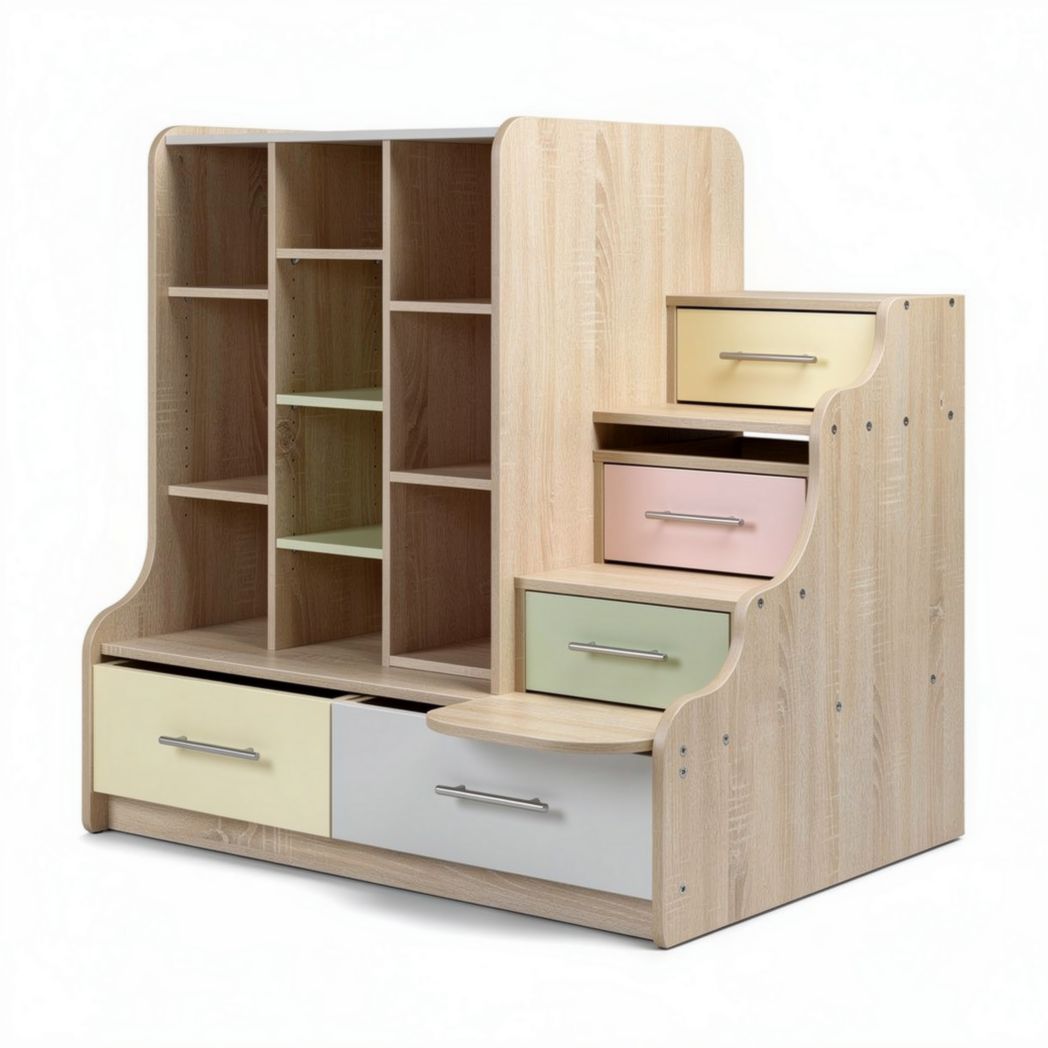 Meuble de rangement avec tiroirs et étagères en bois naturel 90 x 40 x 80cm
