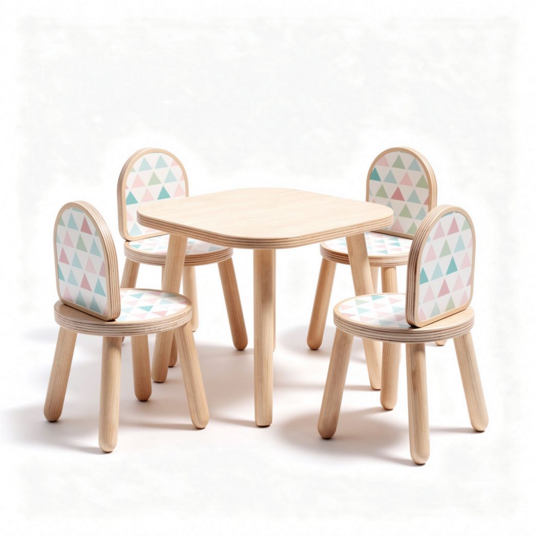 Table et chaises en bois avec motifs géométriques pour enfants 80 x 80 x 50cm