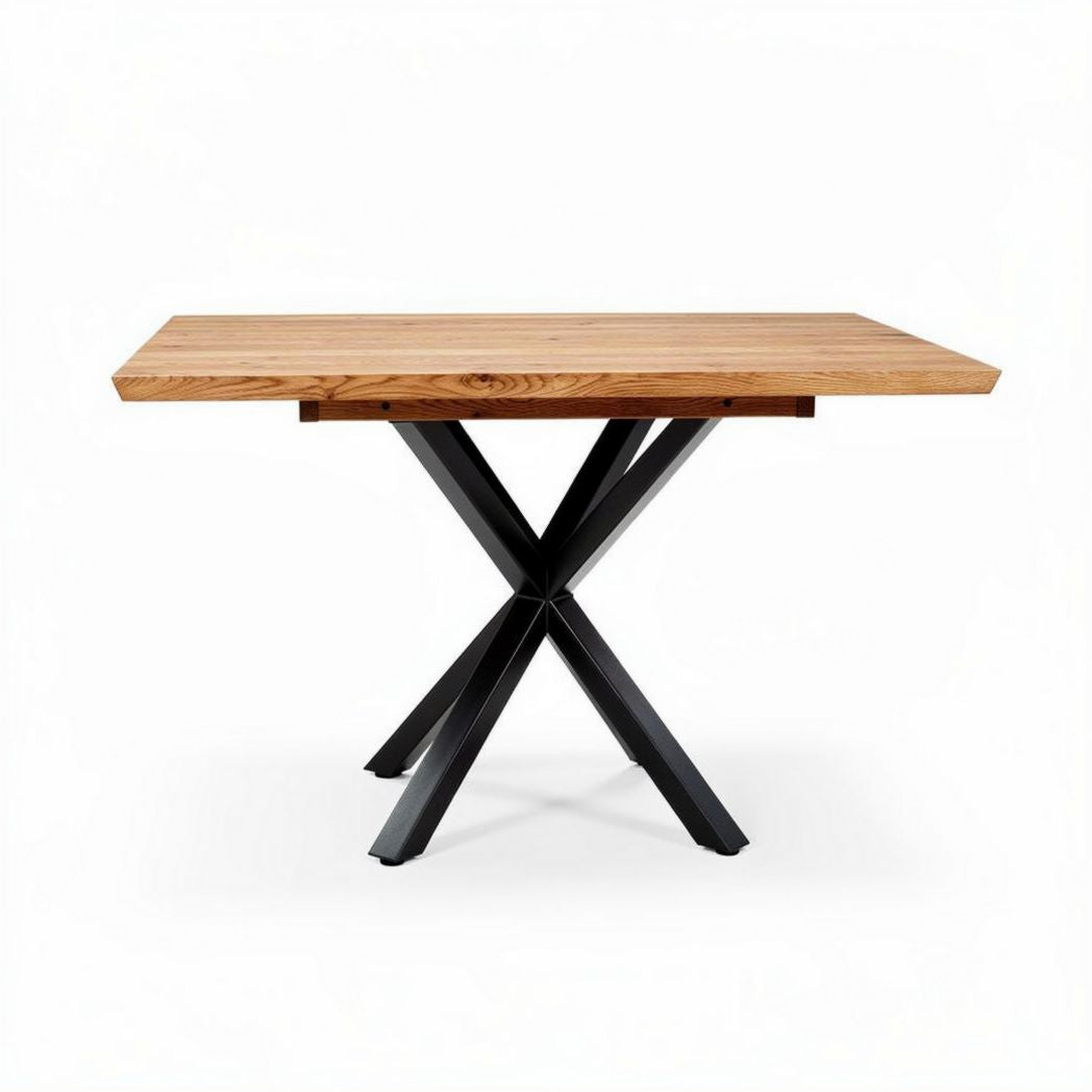 Table en bois de chêne clair avec pieds en métal noir 150 x 75 x 75cm